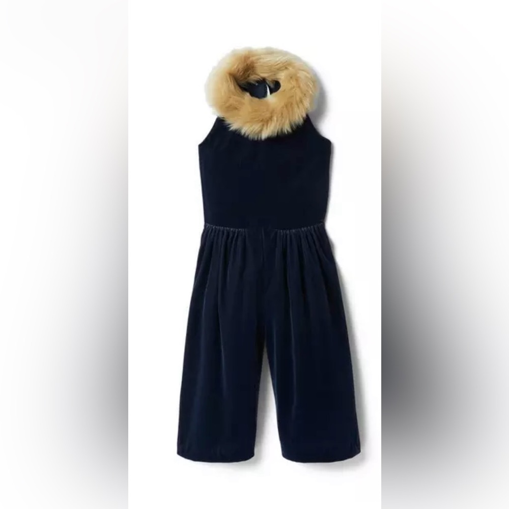 Janie and Jack Blue Velvet Faux Collar Jumpsuit